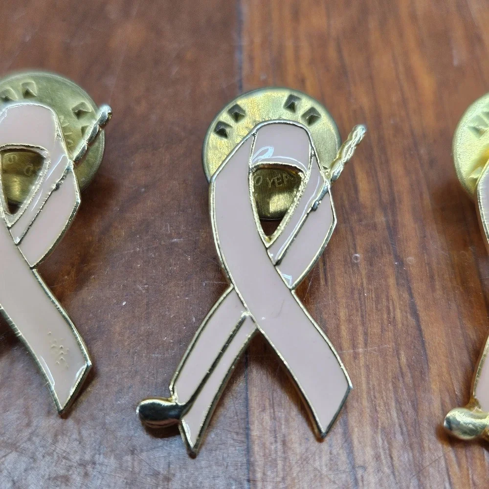 Pink Ribbon Breast Cancer‎ Awareness Golf Club Lapel Pin Gold Tone Set Of 3